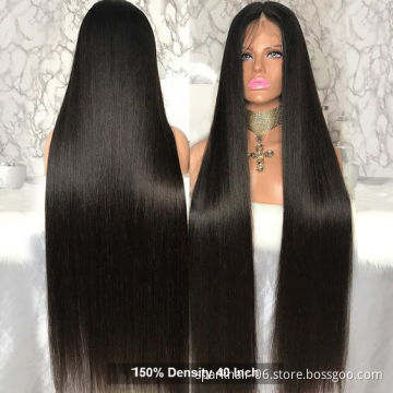 Wholesale Cheap Brazilian Human Hair Transparent Front Lace Wigs, Peruvian Wig Virgin Raw Hair Full Lace 30 40 Inch Wig Straight